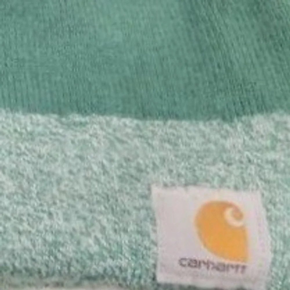 Carhartt Green Two Tone Marled Knit Pom Beanie Cuffed Winter Hat Logo Patch